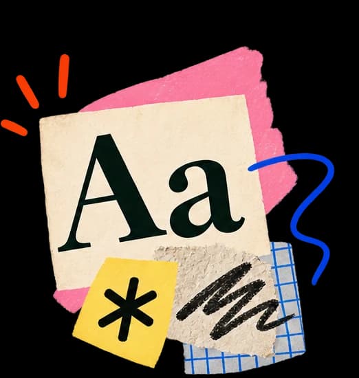 Oversized black Aa letterforms on layered cream and pink paper with expressive painted marks.